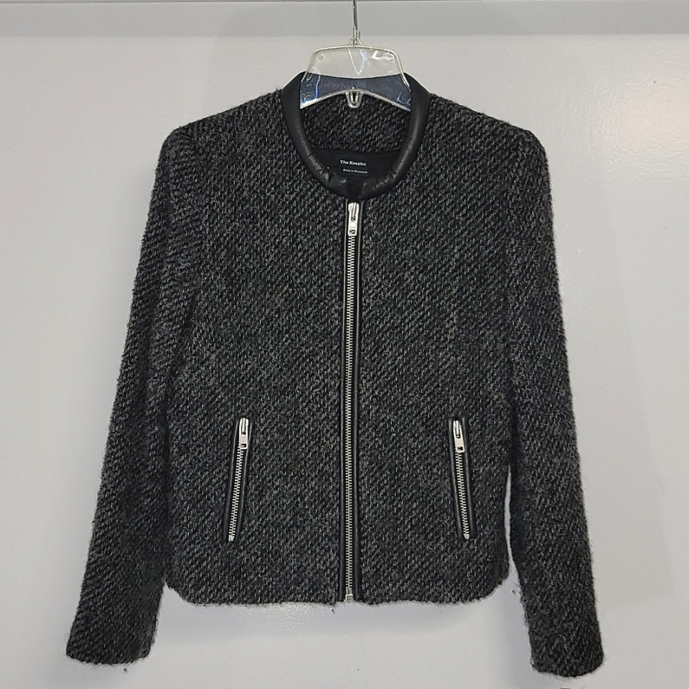 The Kooples Leather Trim Wool Blend Coat